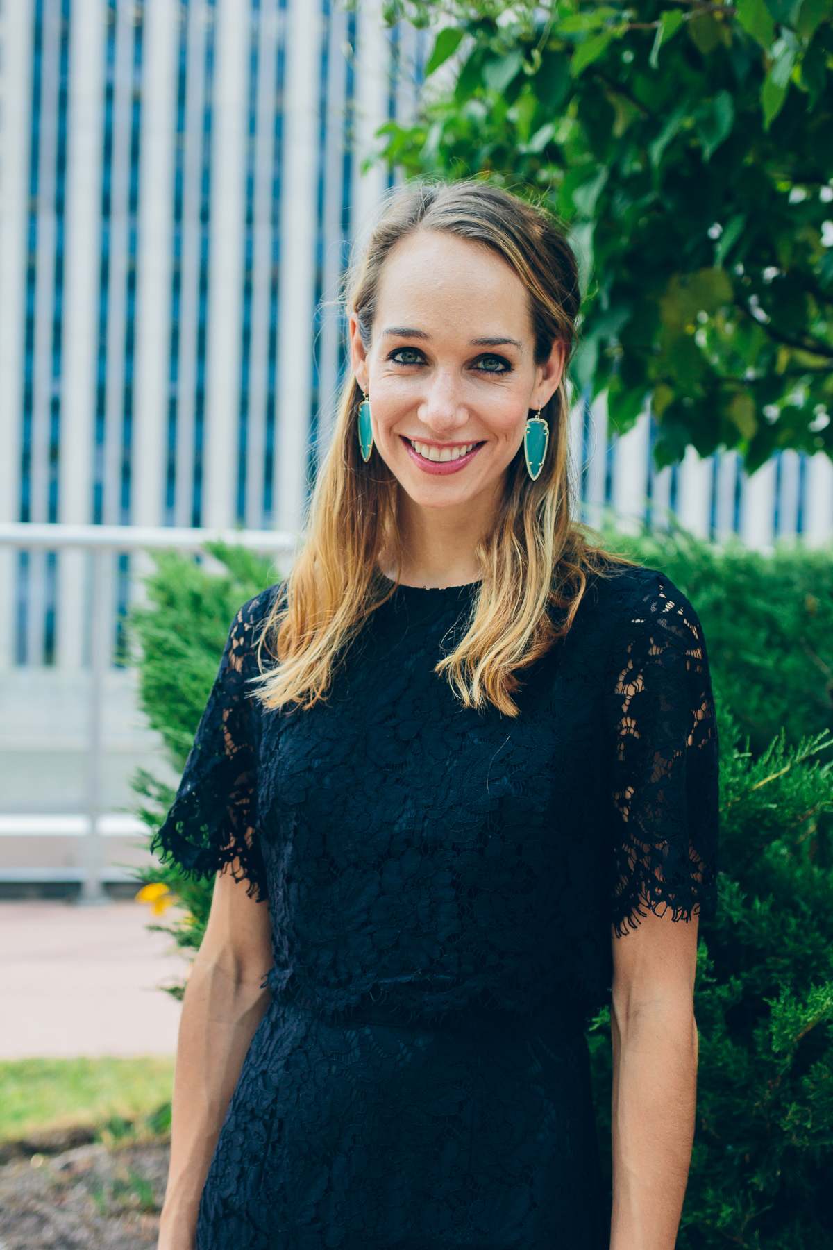 Black Lace Dress The Fox She Kendra Scott Earrings Via Thefoxandshe Black Lace Dress