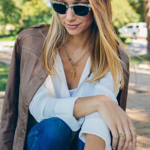 leather jacket, silk blouse — via @TheFoxandShe
