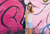 striped top, suede skirt, fall fashion — via @TheFoxandShe