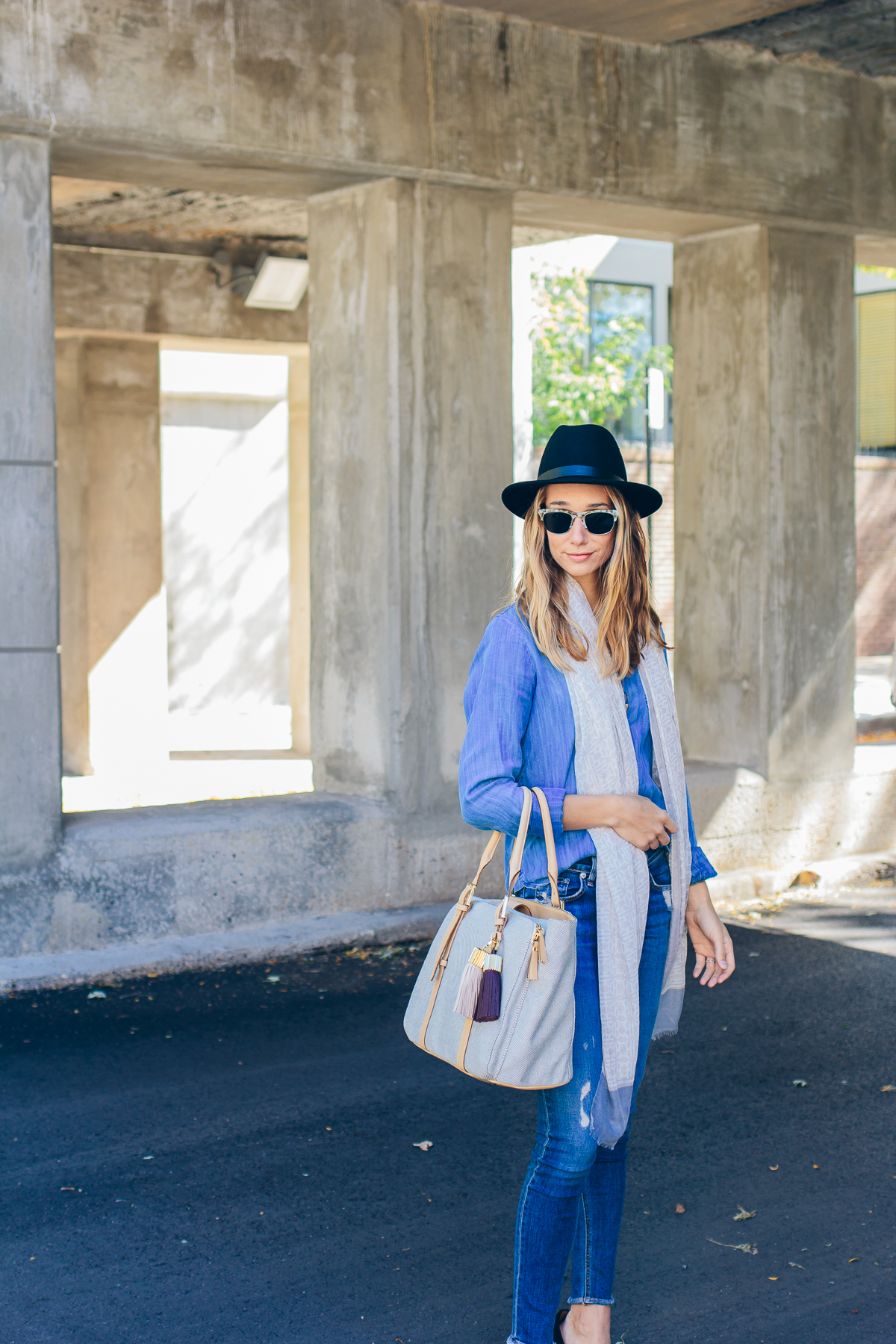 denim on denim outfit with hat — via @TheFoxandShe