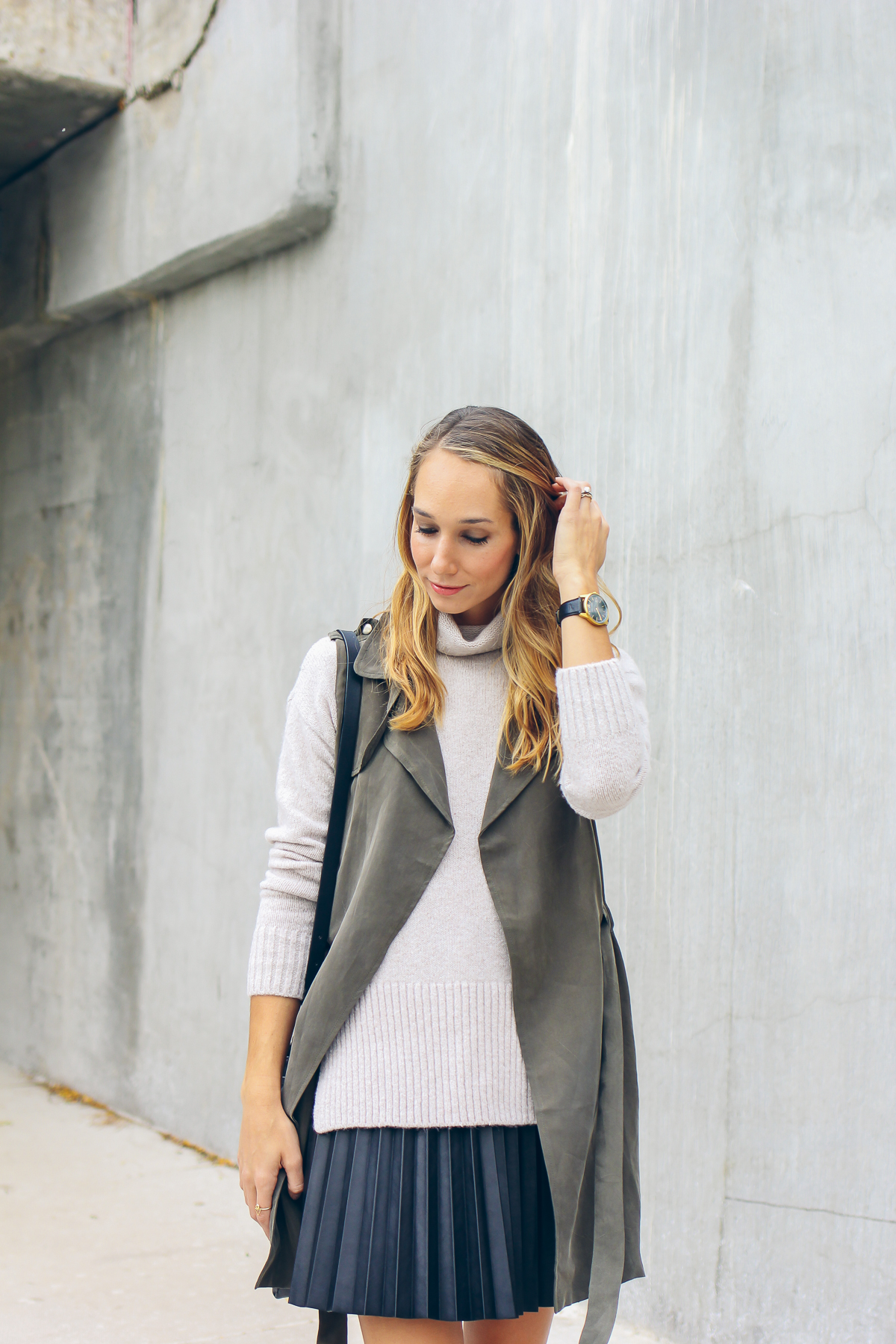 Larsson & Jennings watch, turtleneck sweater, trench vest — via @TheFoxandShe
