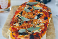 sausage and mushroom pizza with sage — via @TheFoxandShe