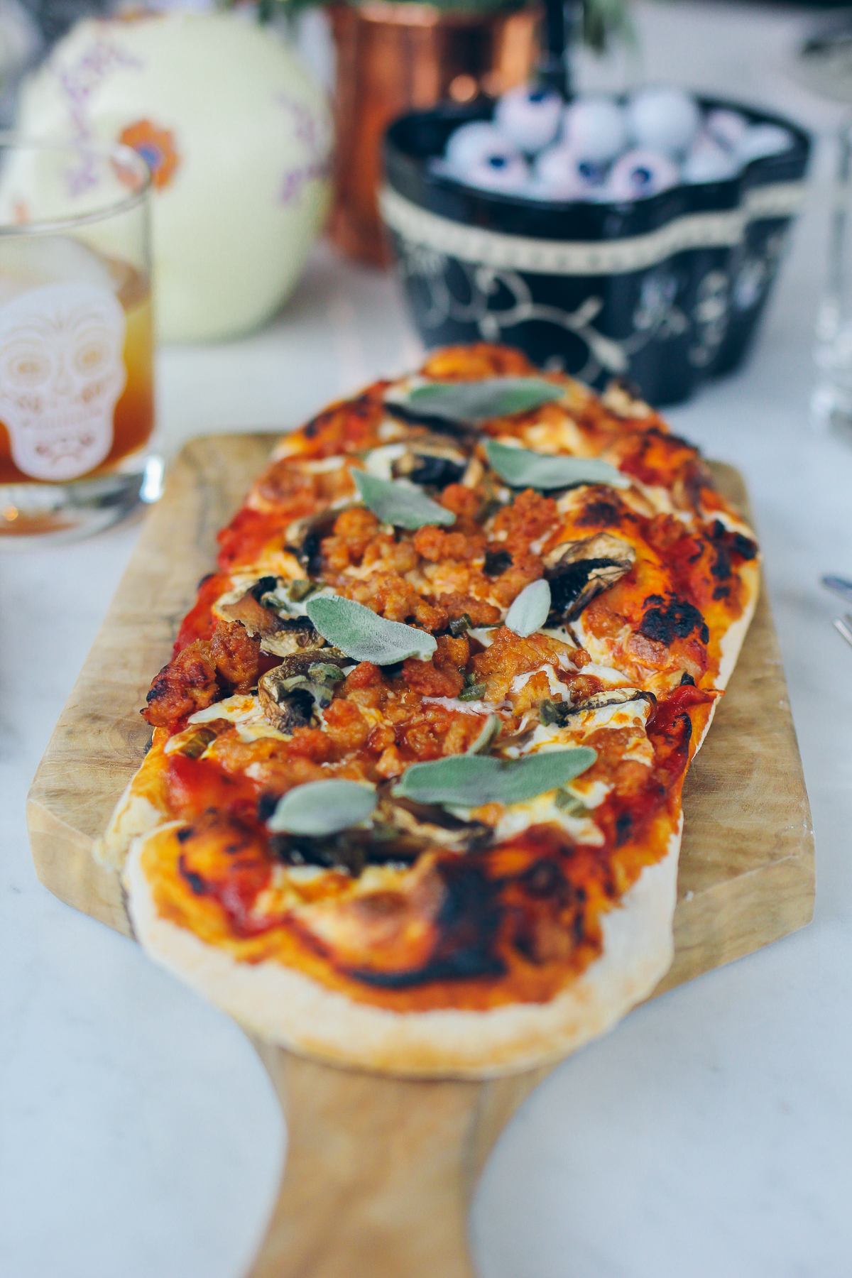 sausage and mushroom pizza with sage — via @TheFoxandShe