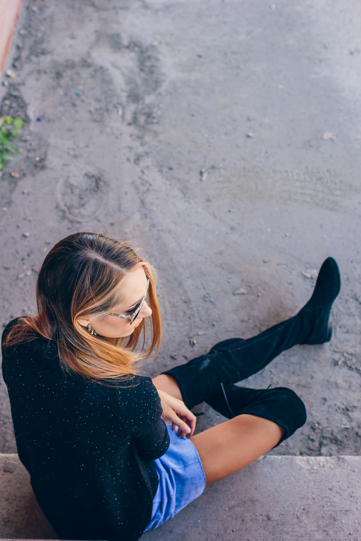 suede skirt, outfit idea, fall fashion, over the knee boots — via @TheFoxandShe