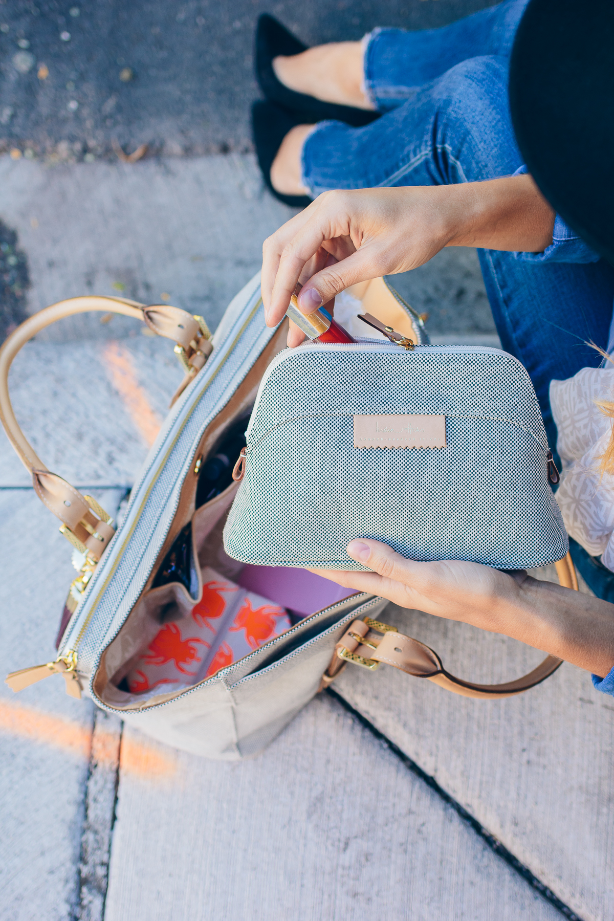 India Hicks makeup bag — via @TheFoxandShe