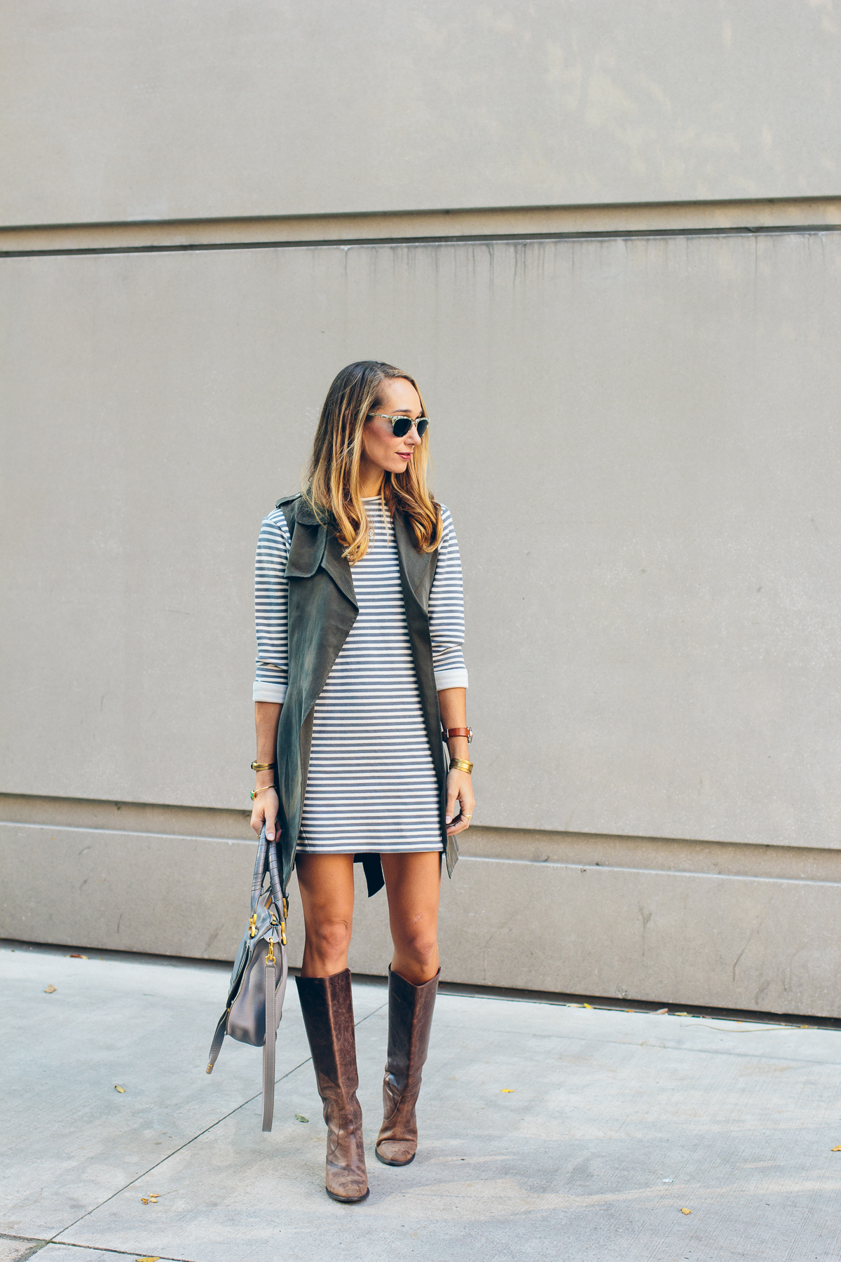 striped dress with boots