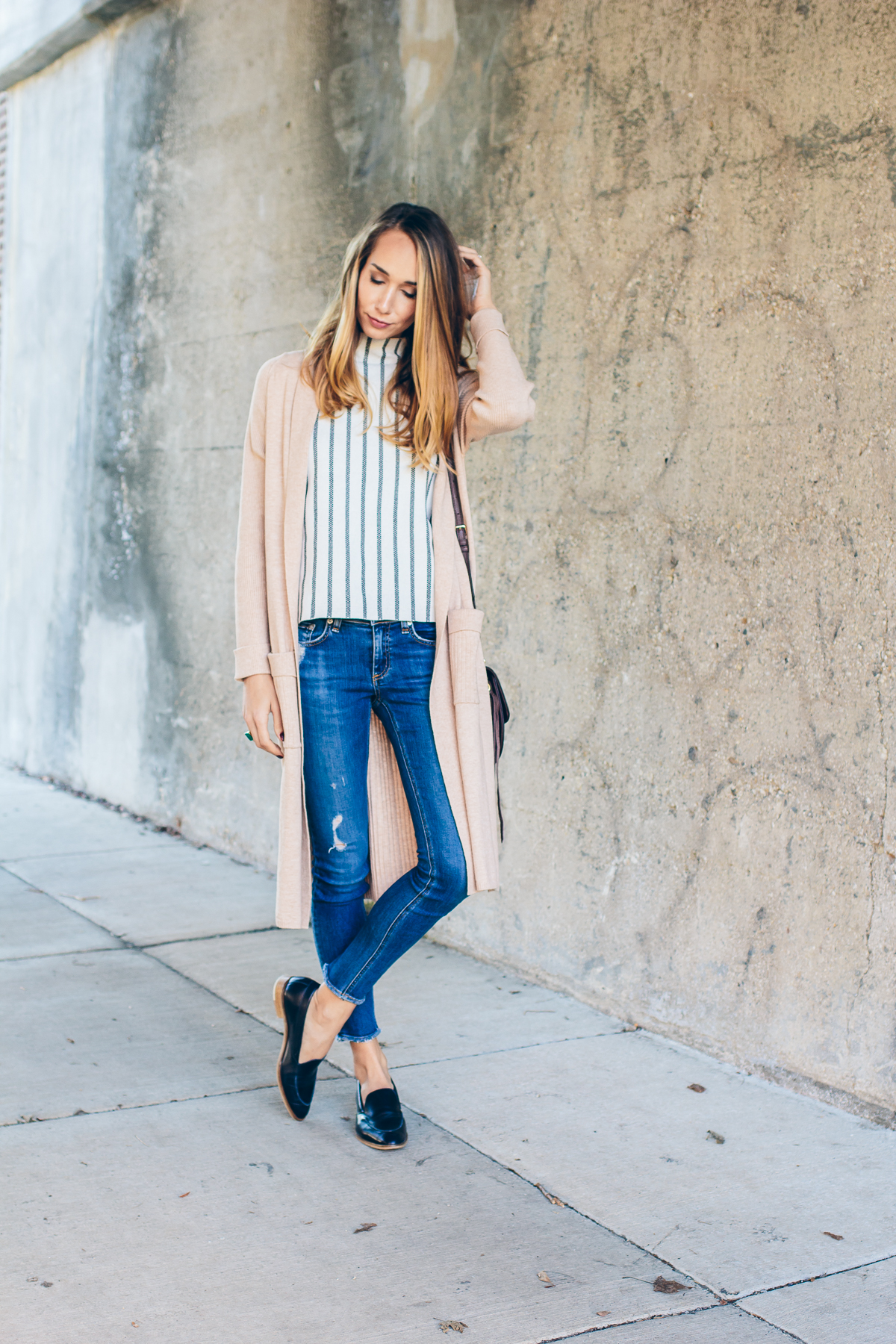 striped tank, distressed denim, loafers —&nbsp;via @TheFoxandShe