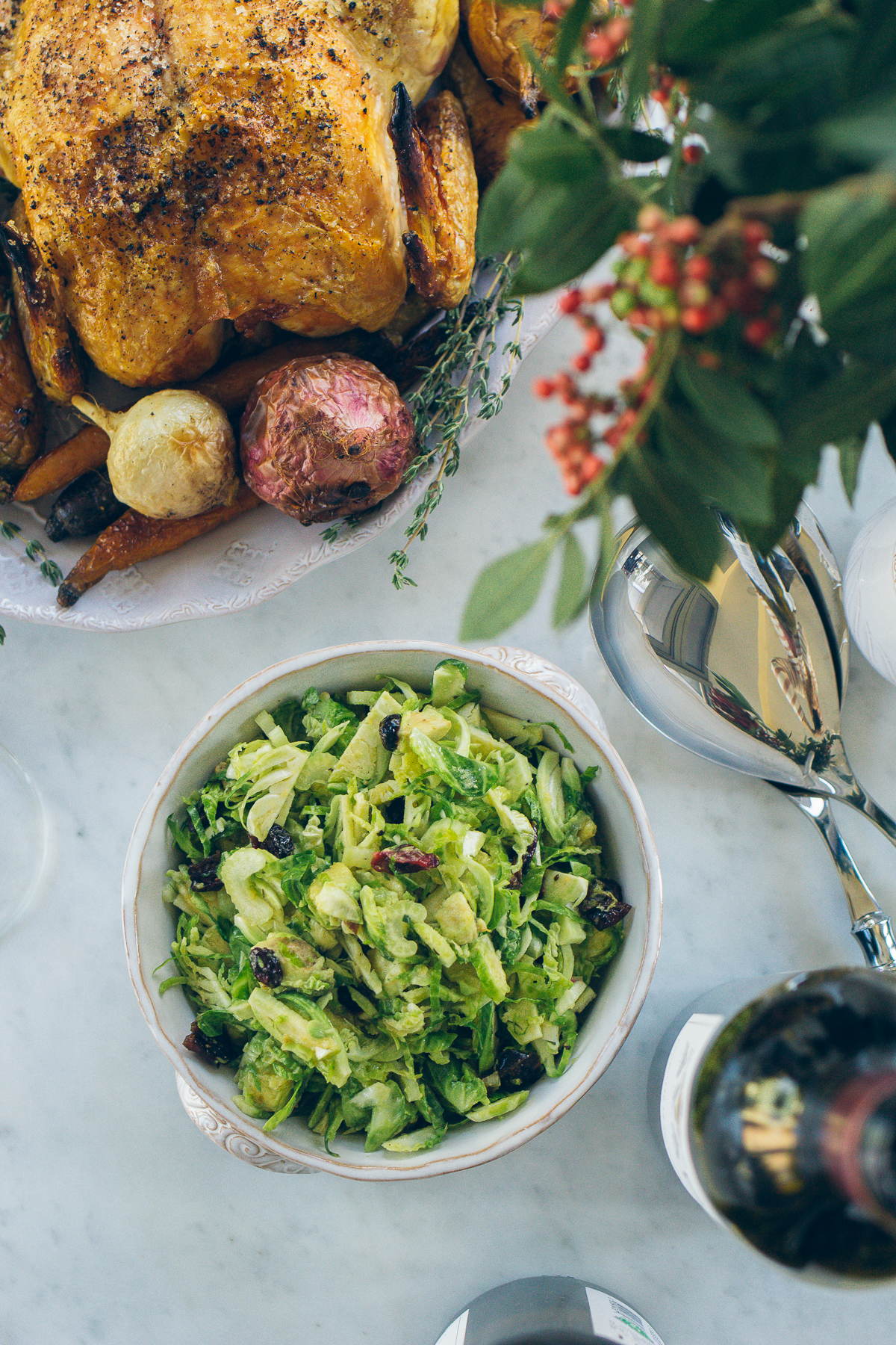 shaved brussel sprout salad with cranberries — via @TheFoxandShe