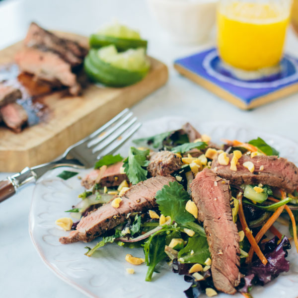 healthy thai beef salad with sesame lime dressing — via @TheFoxandShe