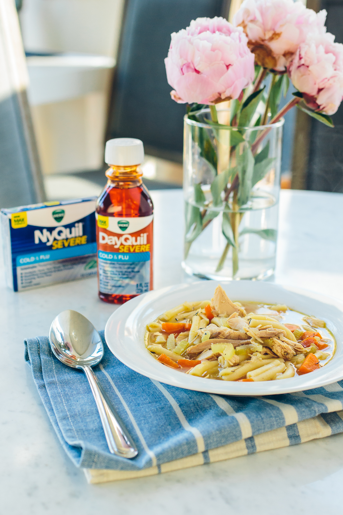 homemade chicken noodle soup, stay healthy during winter, Vicks DayQuil Severe/NyQuil Severe —&nbsp;via @TheFoxandShe