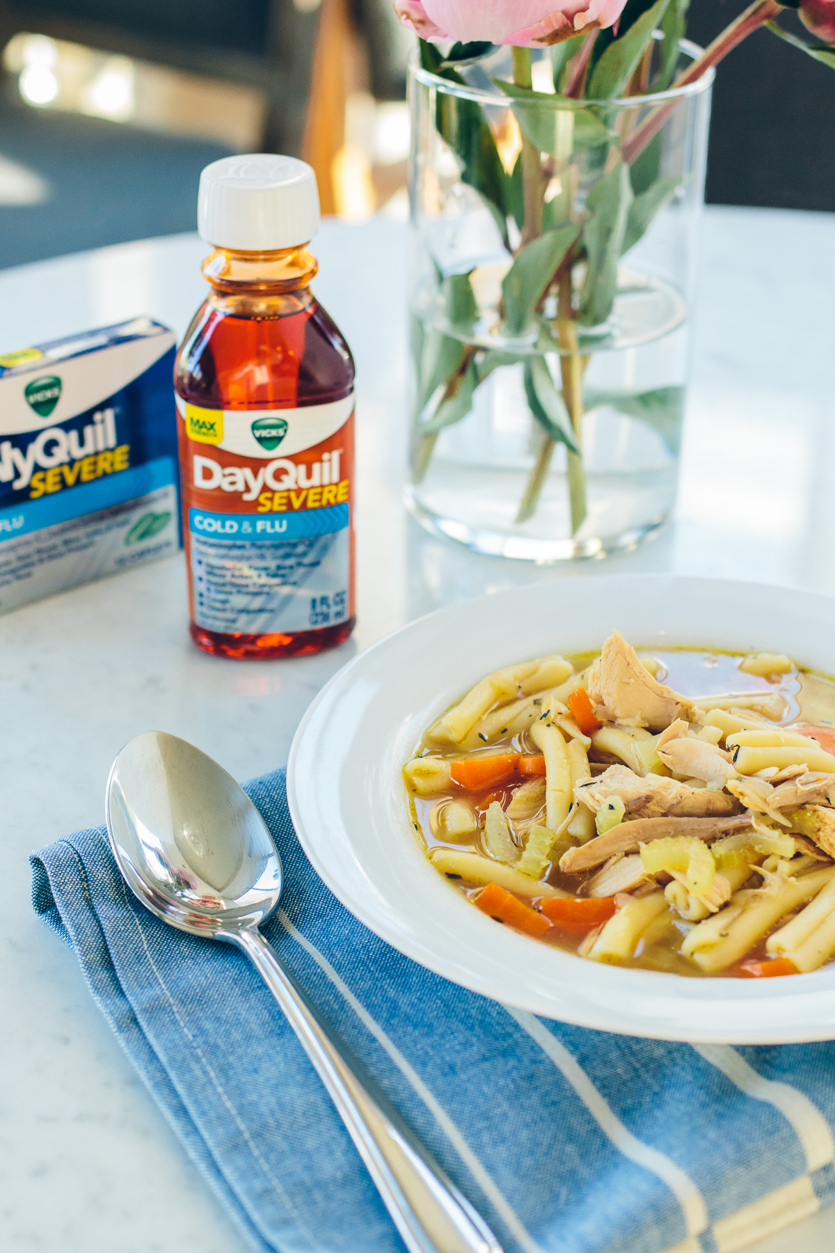 homemade chicken noodle soup, stay healthy during winter, Vicks DayQuil Severe/NyQuil Severe —&nbsp;via @TheFoxandShe
