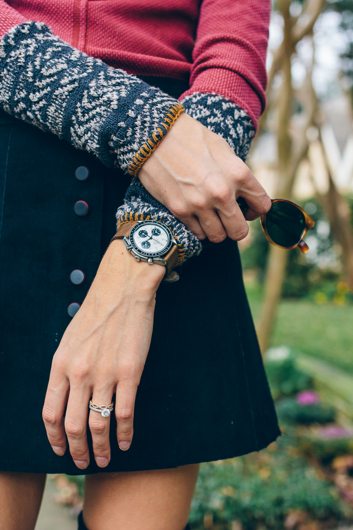 vintage omega watch, knitted sleeve tee — via @TheFoxandShe