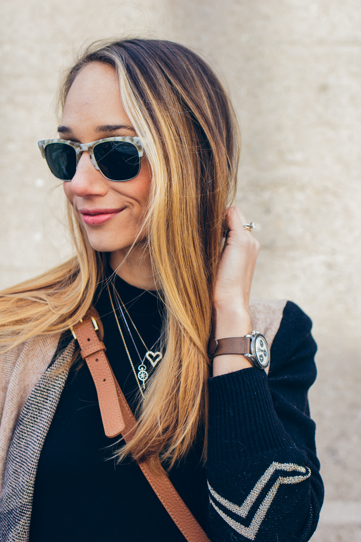 casual black dress, aztec cardigan, over the knee boots — via @TheFoxandShe