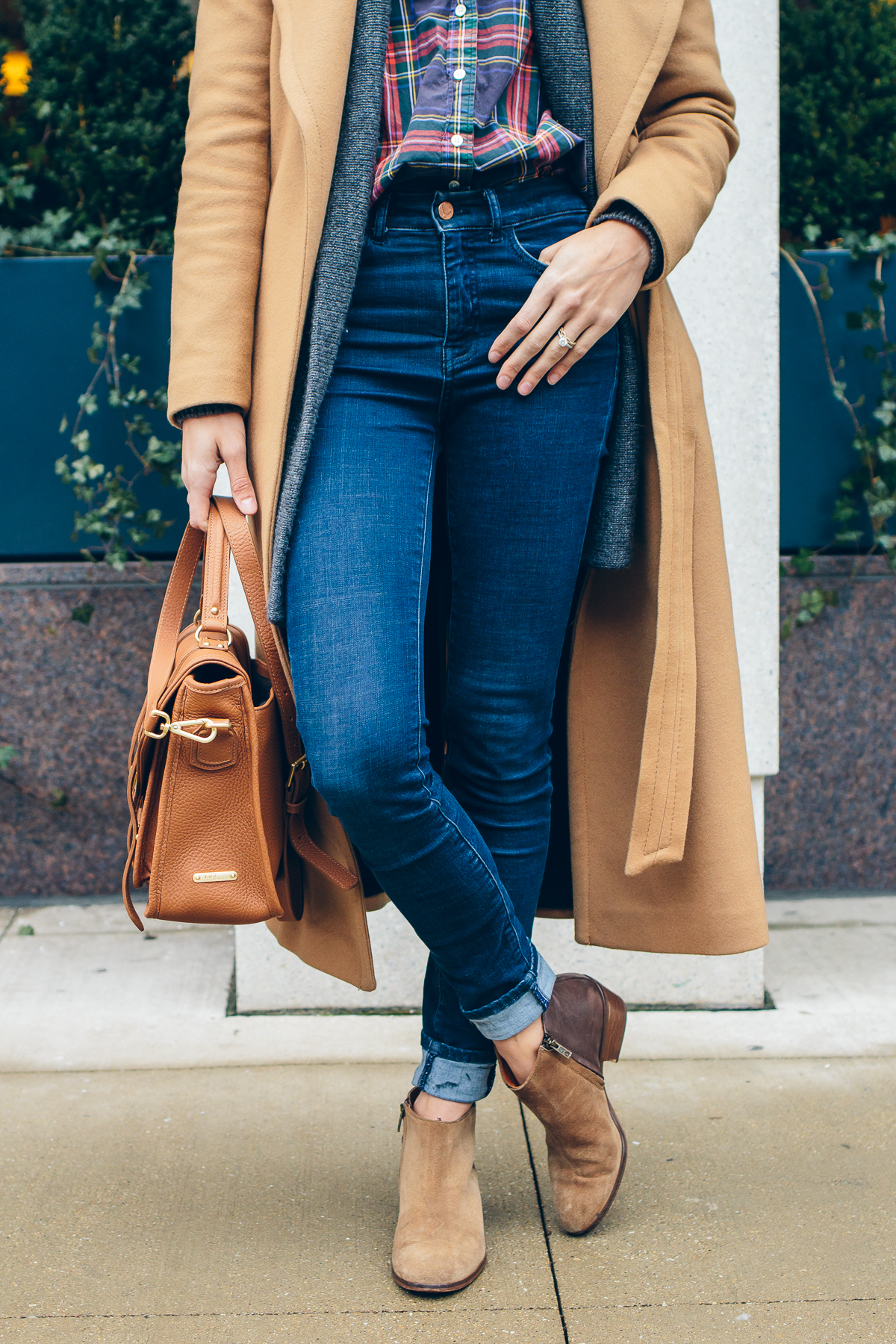 plaid shirt and leather ankle boots, winter outfit, layers — via @TheFoxandShe