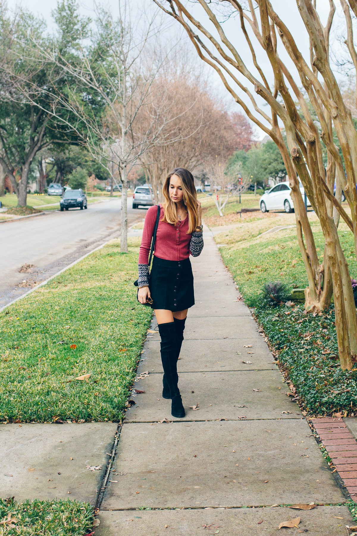 how to wear a mini skirt, styling over the knee boots — via @TheFoxandShe