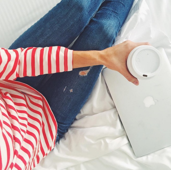 striped shirt, distressed jeans — via @TheFoxandShe