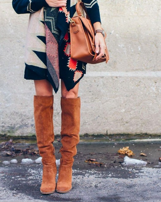over the knee boots, long cardigan — via @TheFoxandShe