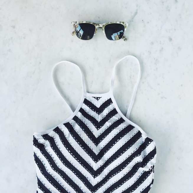 striped one piece swimsuit, high neck one-piece, swimwear — via @TheFoxandShe
