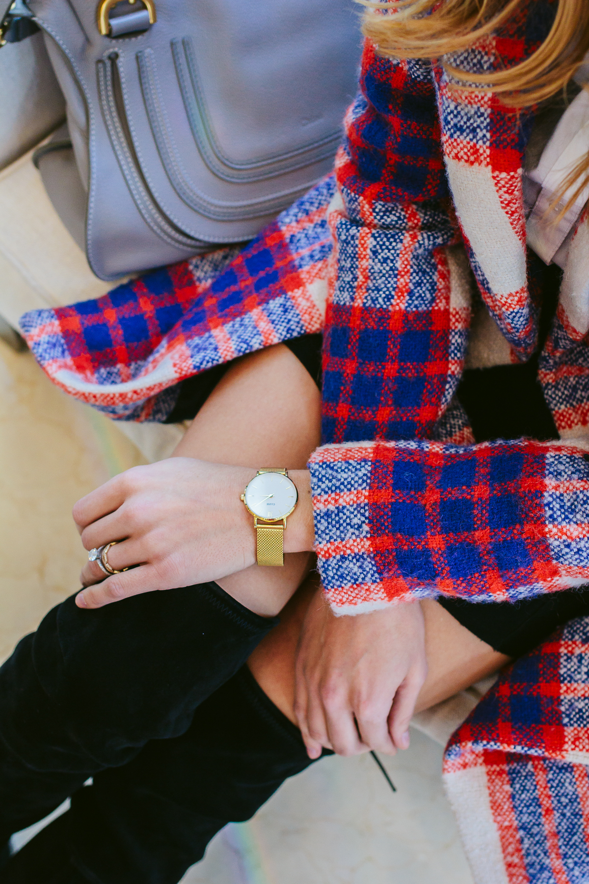 plaid coat, buttoned skirt, knee high boots, winter outfit — via @TheFoxandShe