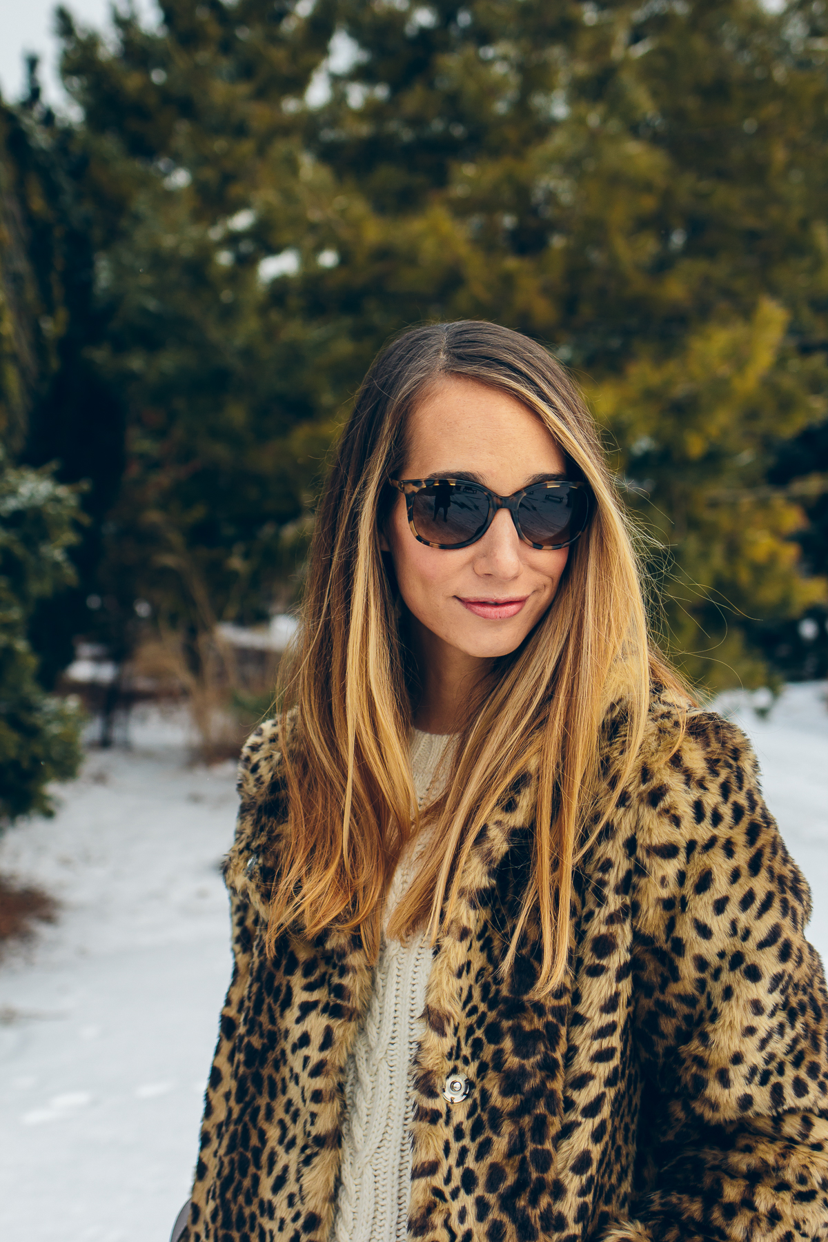 leopard coat, cable knit sweater — via @TheFoxandShe