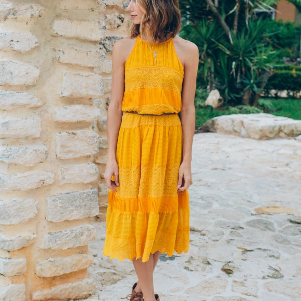 villanelle lace dress, anthropologie lace dress, yellow dress, spring outfit, blogger outfit, fashion blogger outfit — via @TheFoxandShe
