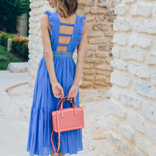peasant dress, boho style, spring outfit inspiration, henri bendel bag, loeffler randall luz sandals, tassel sandals — via @TheFoxandShe