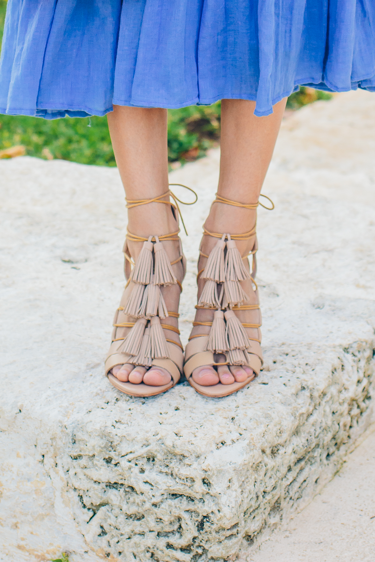 boho style, spring outfit inspiration, loeffler randall luz sandals, tassel sandals — via @TheFoxandShe