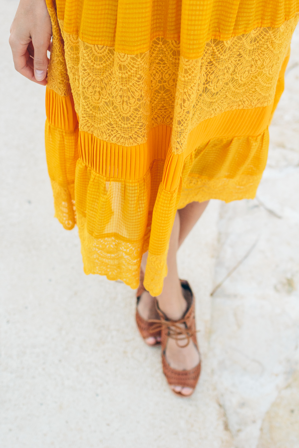 villanelle lace dress, anthropologie lace dress, yellow dress, spring outfit, blogger outfit, fashion blogger outfit — via @TheFoxandShe