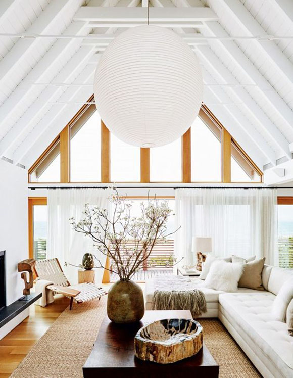 high ceilings, a-frame, natural light, living room
