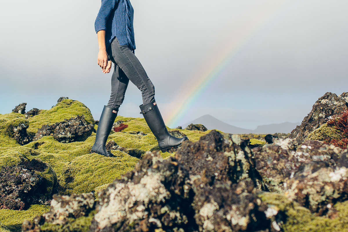 fringe sweater, iceland, rainbow, hunter boots — via @TheFoxandShe