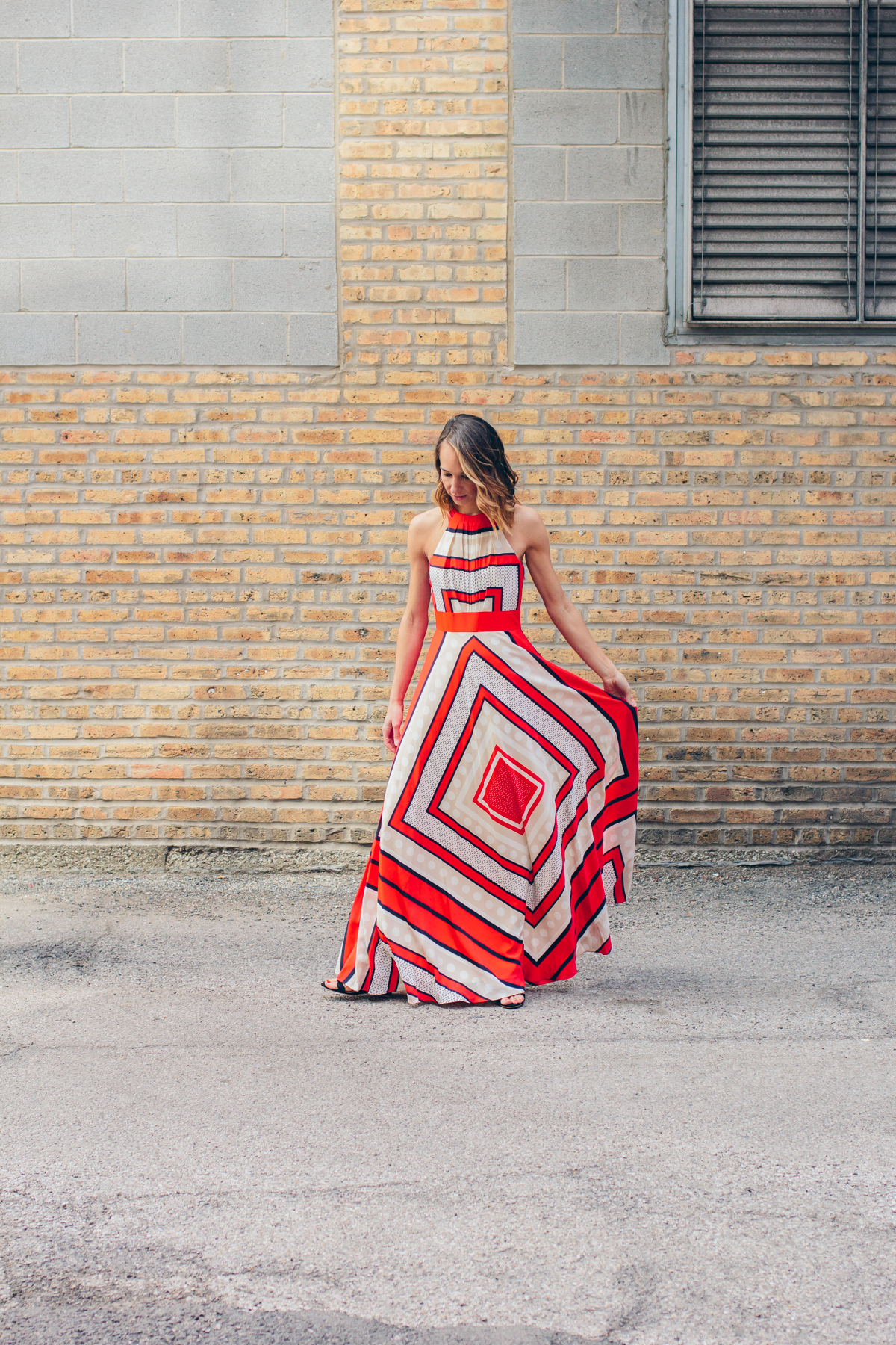 patterned maxi dress, welden bucket bag, summer outfit, eliza j dress, street style — via @TheFoxandShe