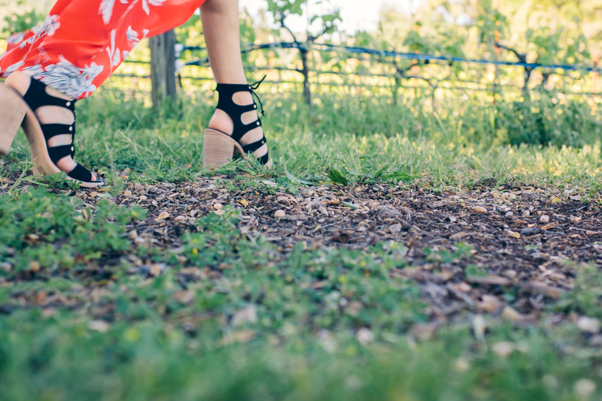 lace up heels, red maxi dress — via @TheFoxandShe