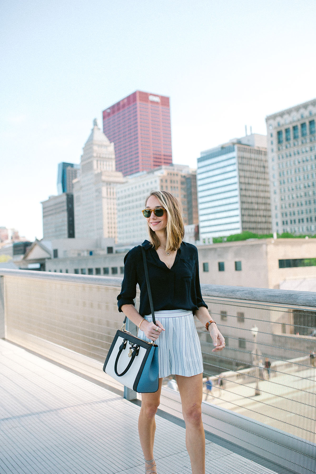 carry all tote, striped shorts