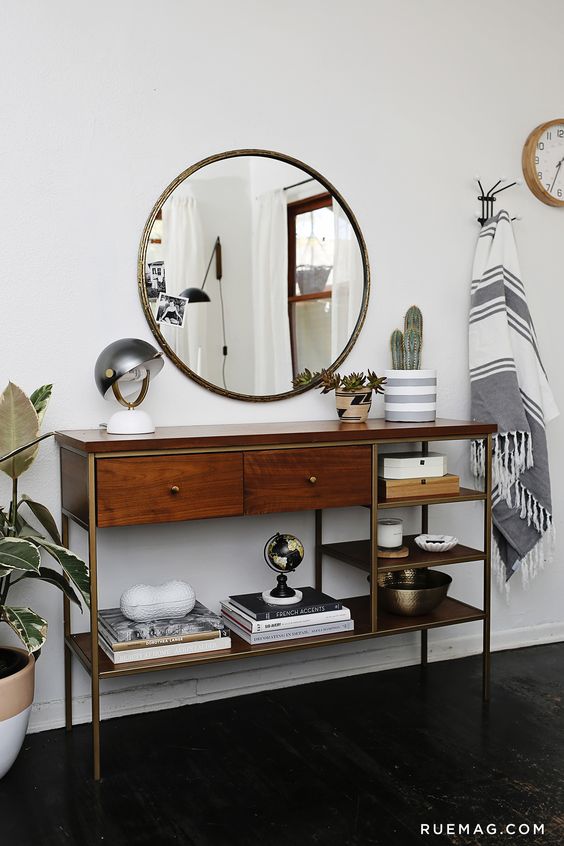 round mirror and entryway design — via @TheFoxandShe