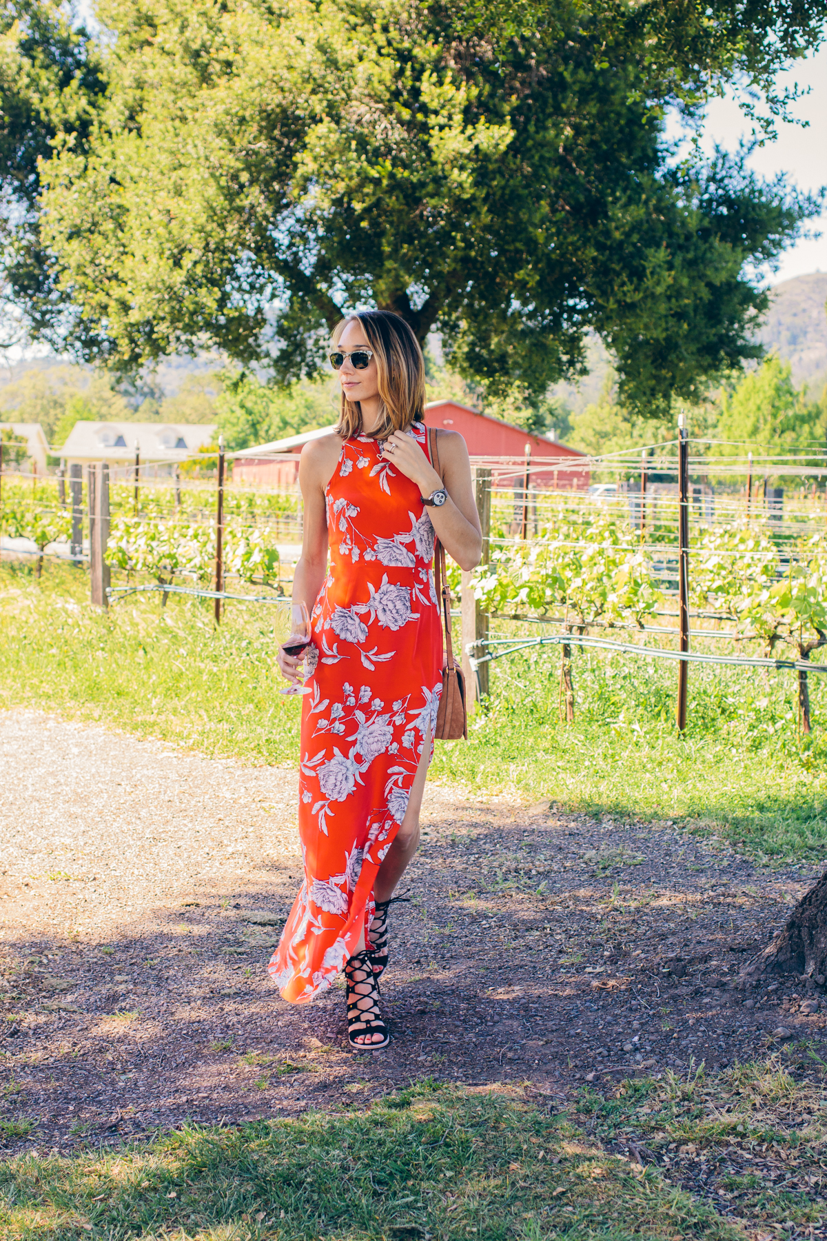 red floral maxi dress, floral maxi dress — via @TheFoxandShe