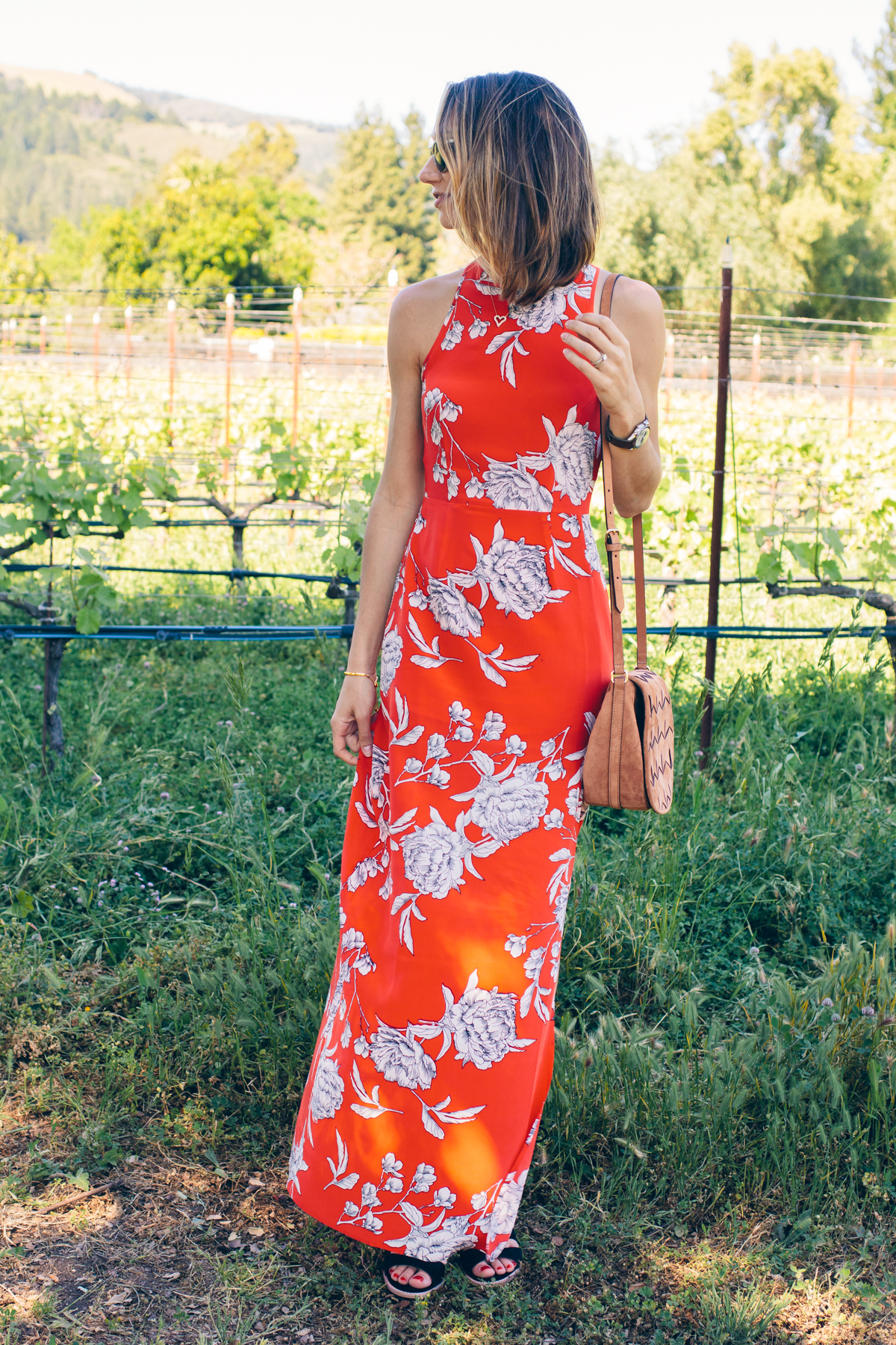 red floral maxi dress, floral maxi dress — via @TheFoxandShe