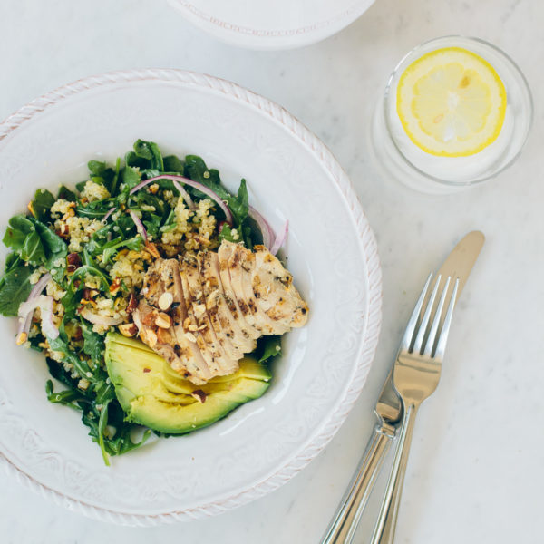 healthy quinoa and arugula salad