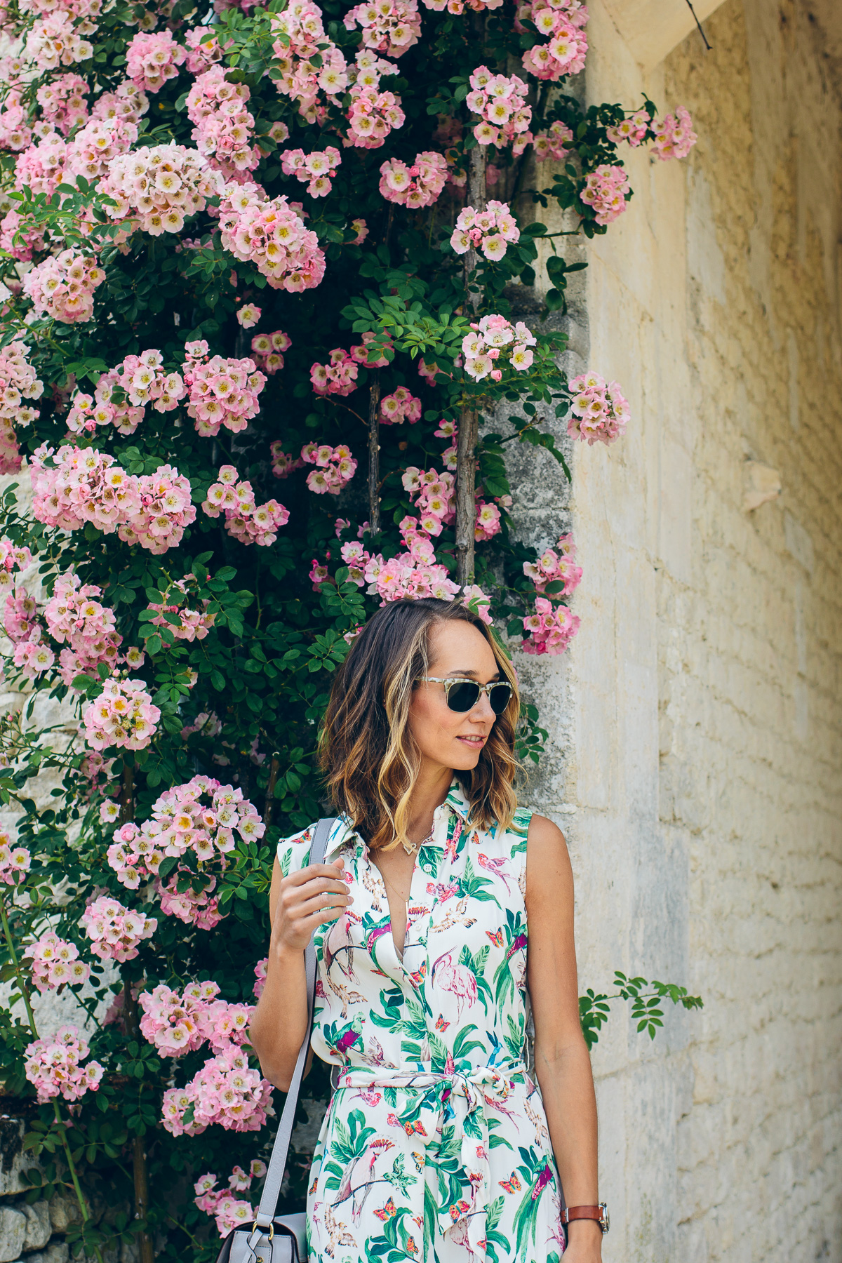 bird print shirtdress