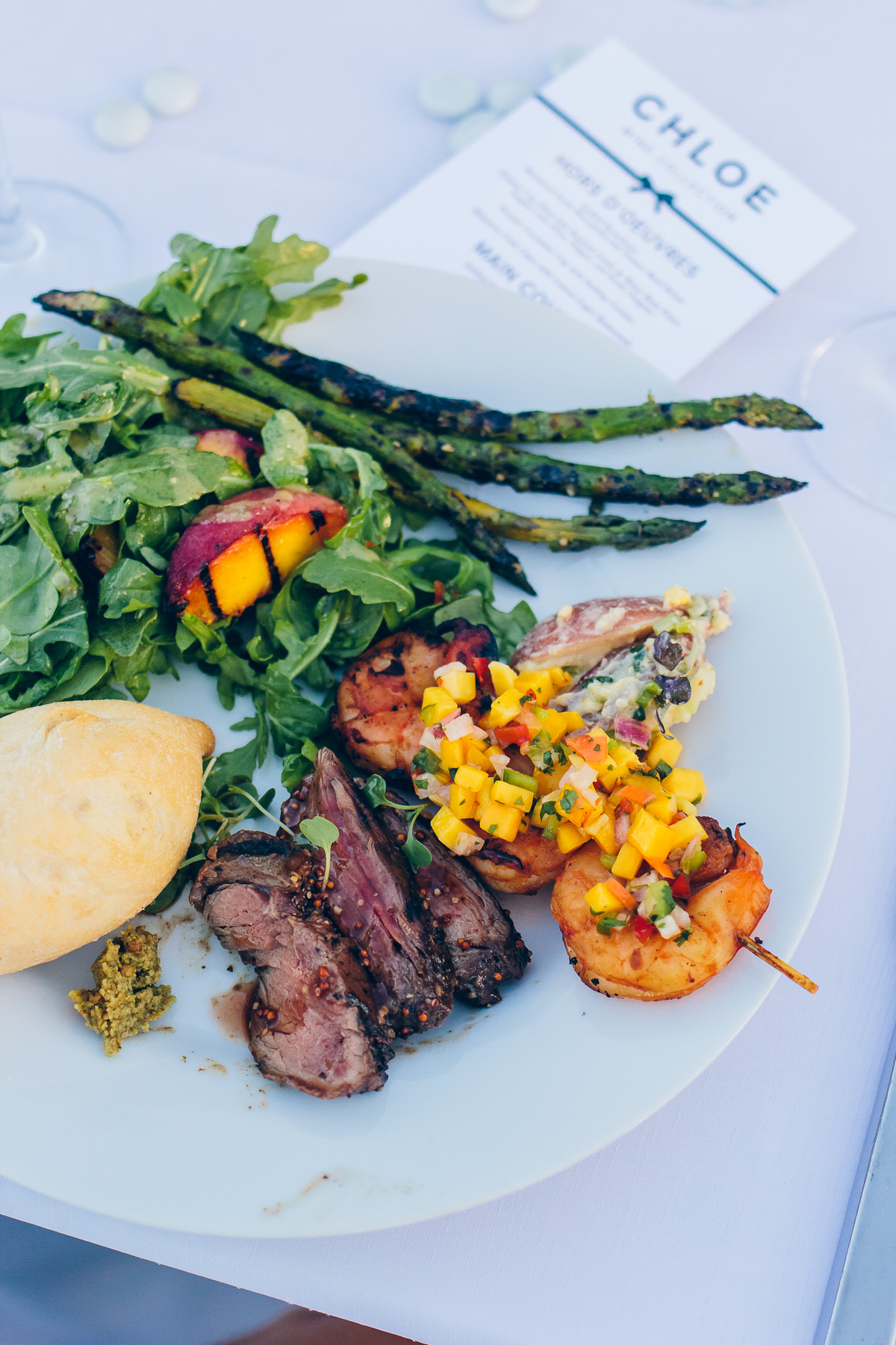 grilled peach salad and steak