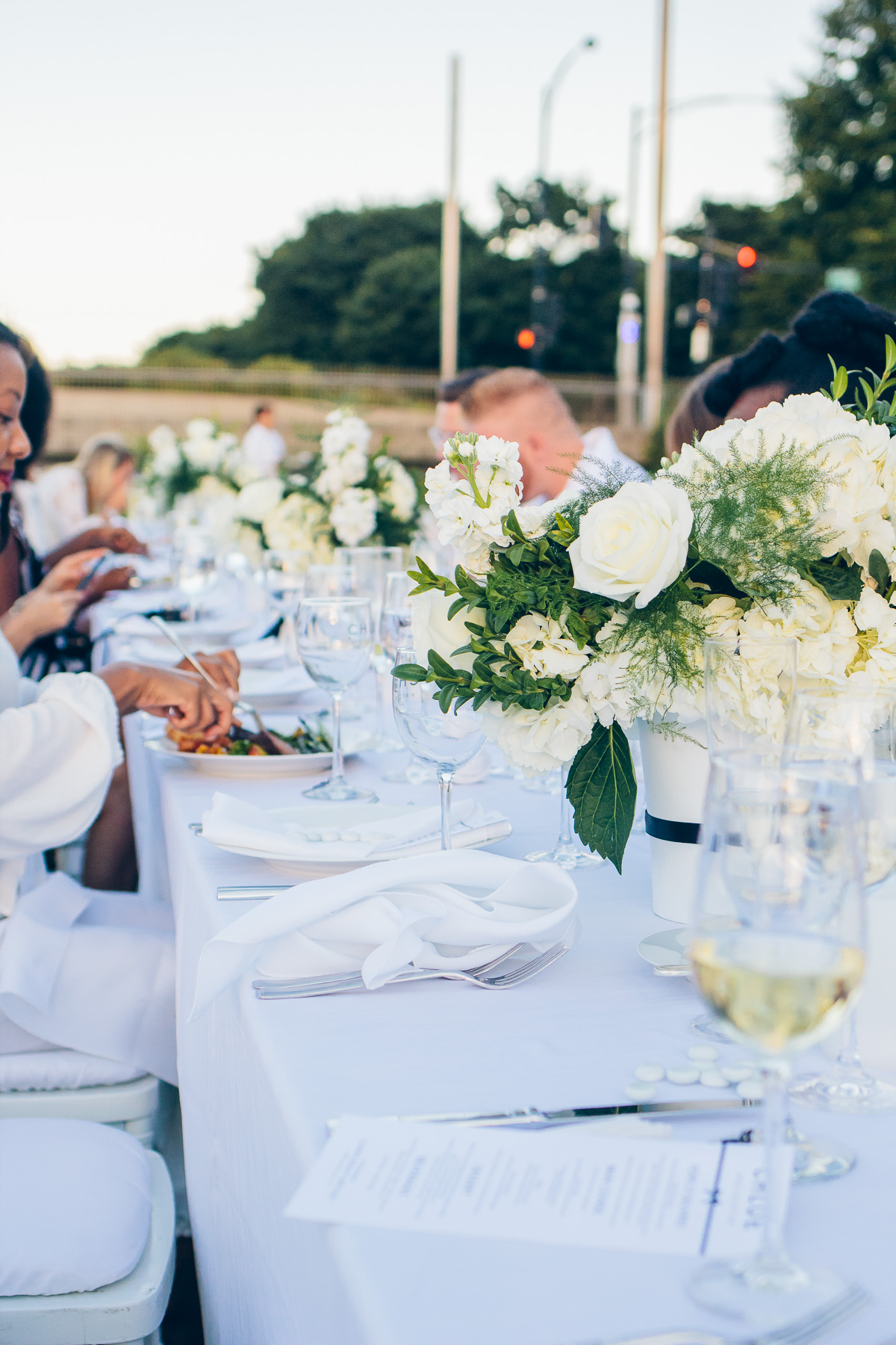 all white table setting