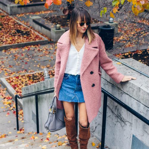 pink boucle coat