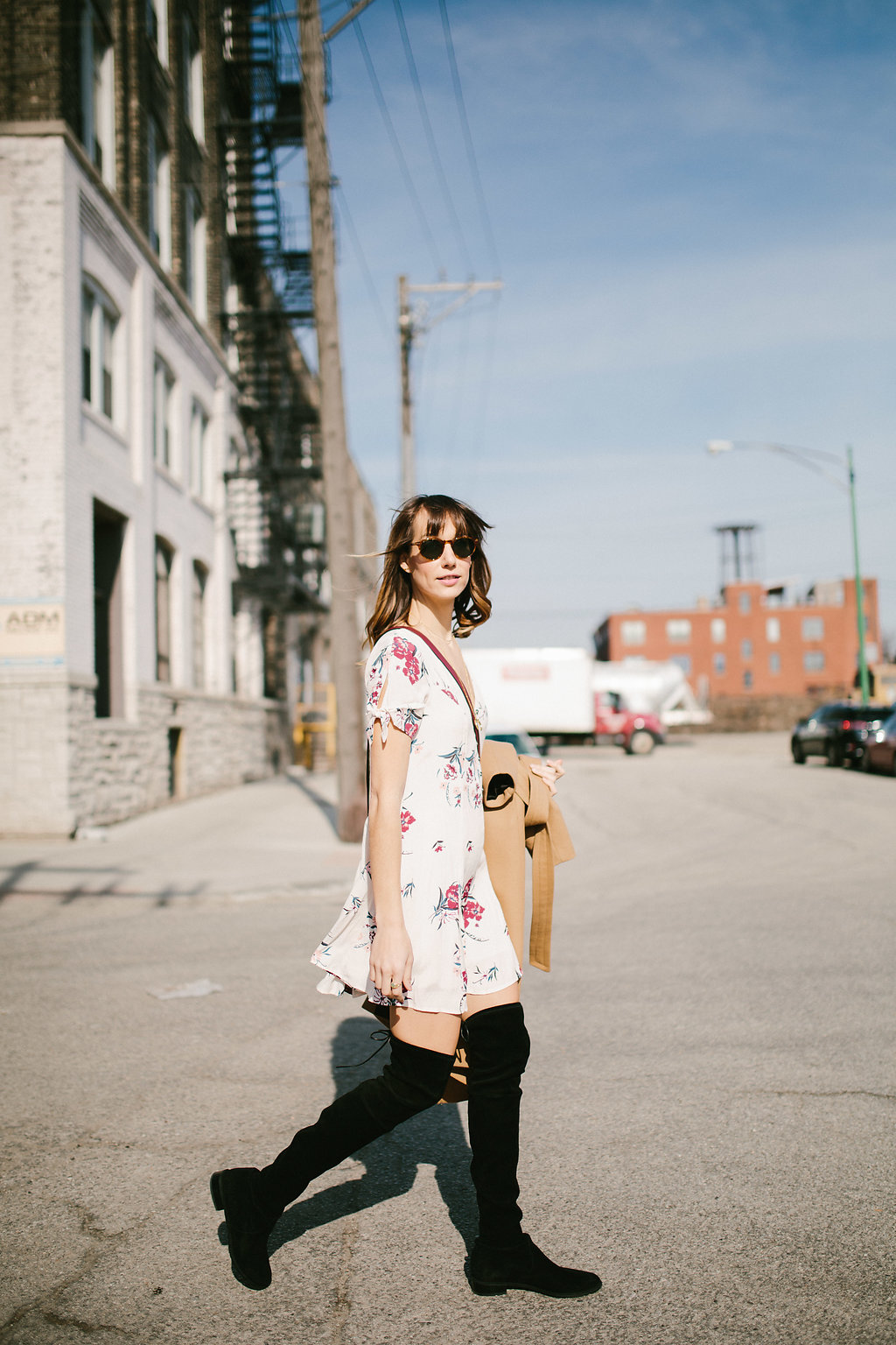 over the knee boots with floral dress