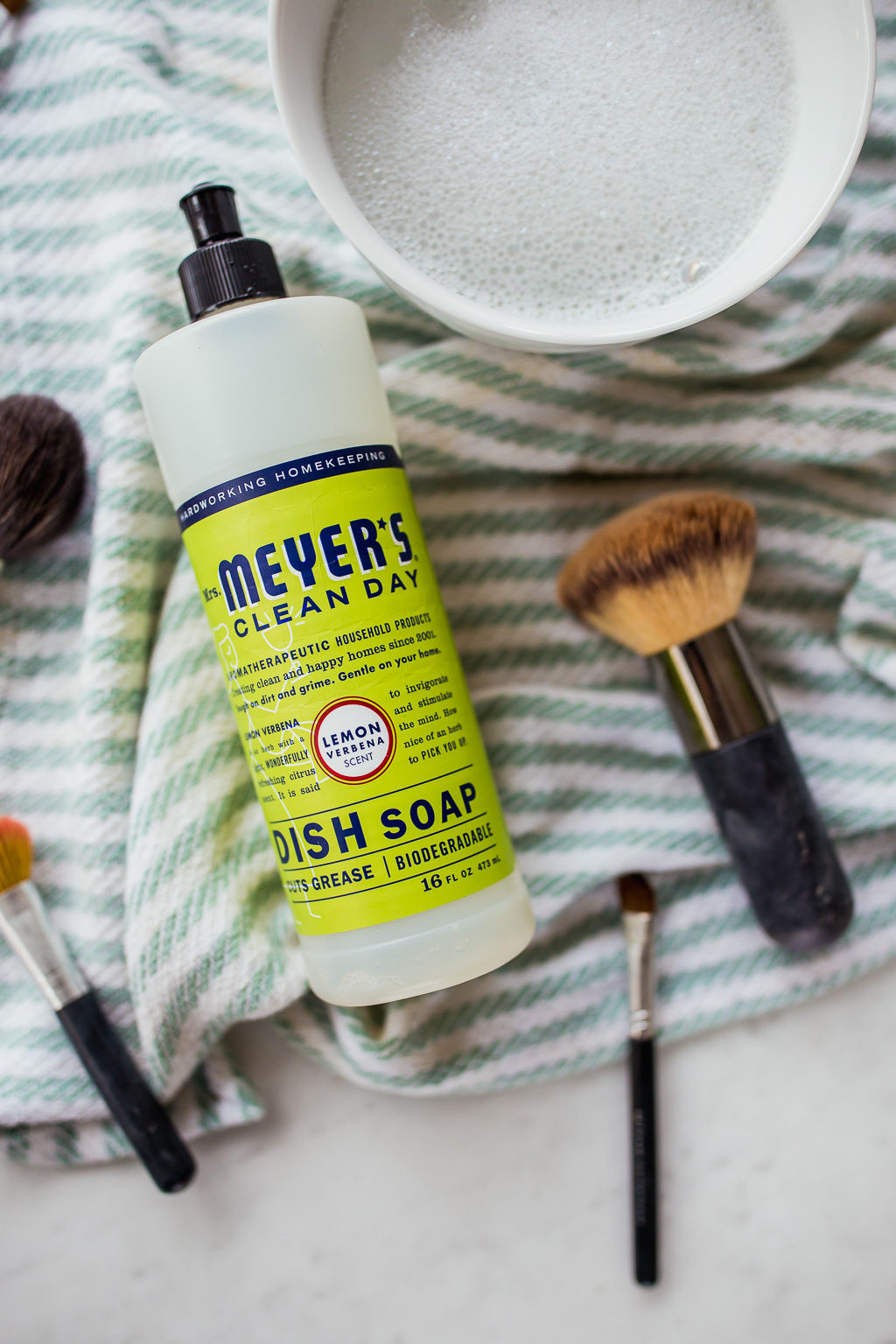 how to clean makeup brushes with Meyer's clean day