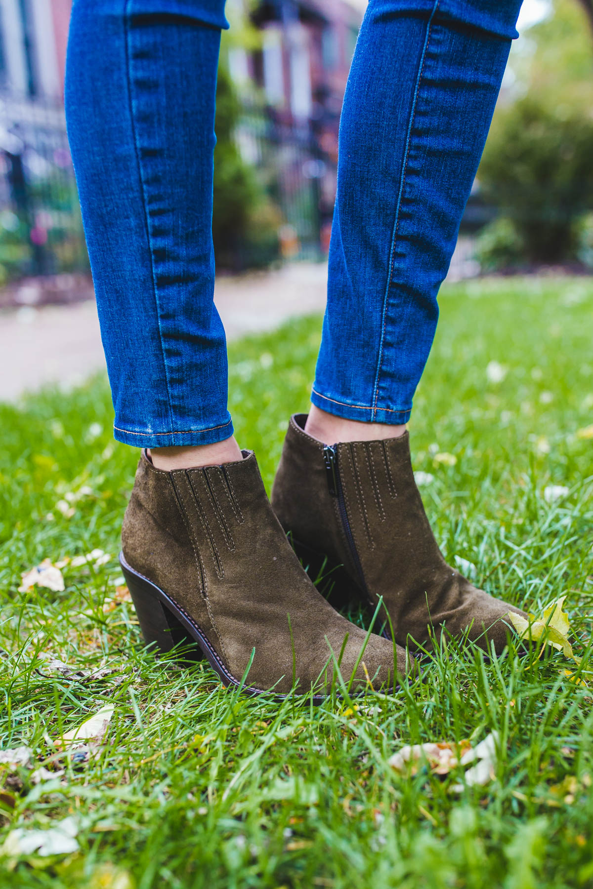 army green suede booties from Aquatalia