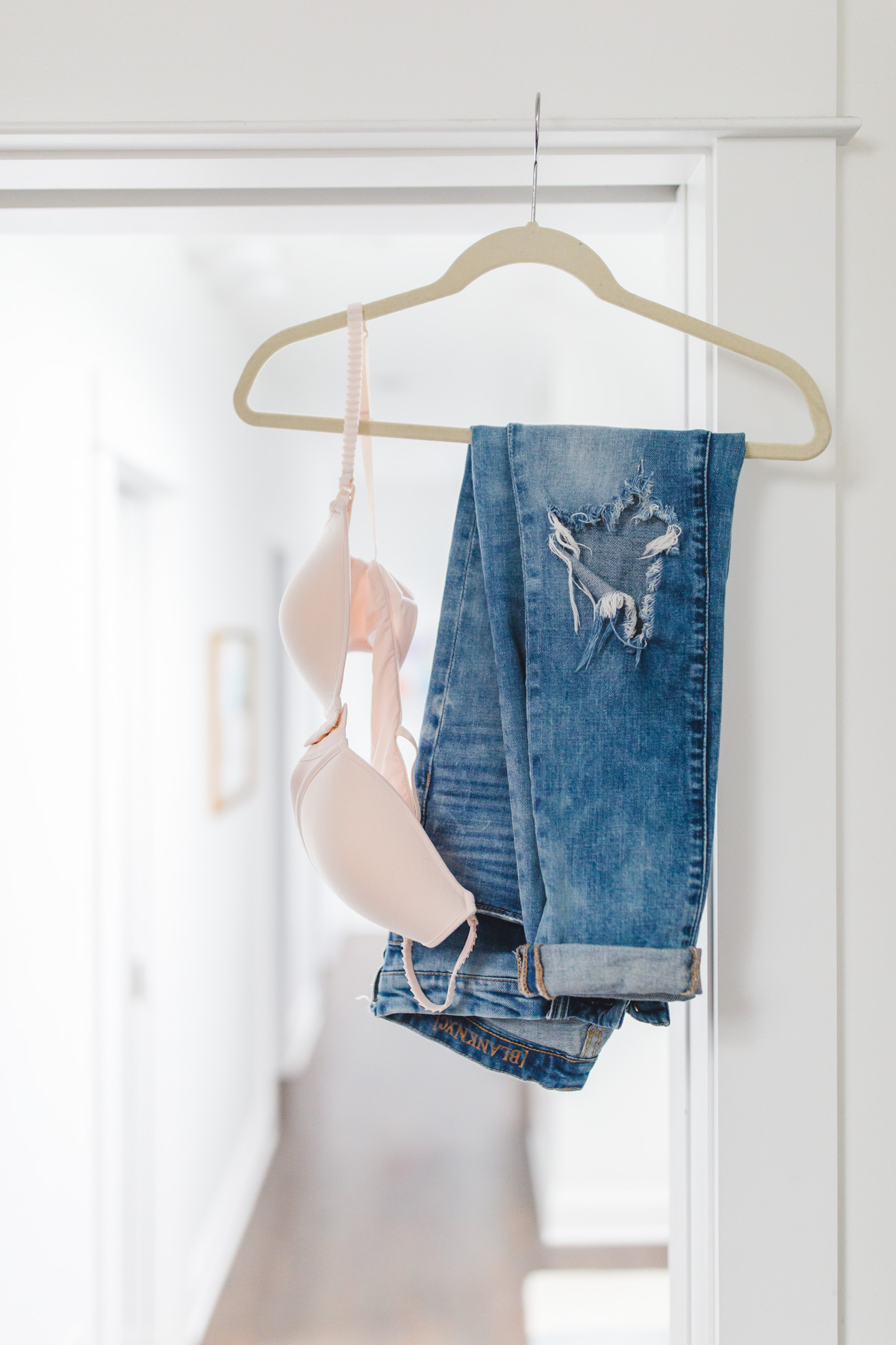 pink bra and blue jeans
