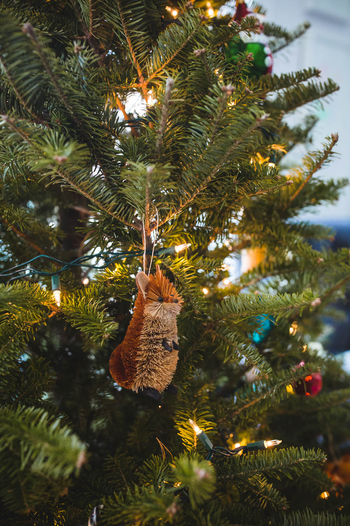 fox ornament on christmas tree