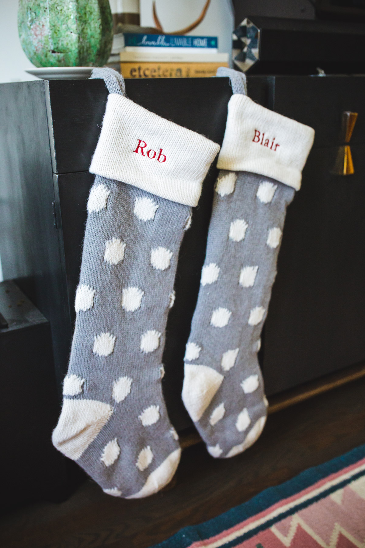 polka dot grey christmas stockings