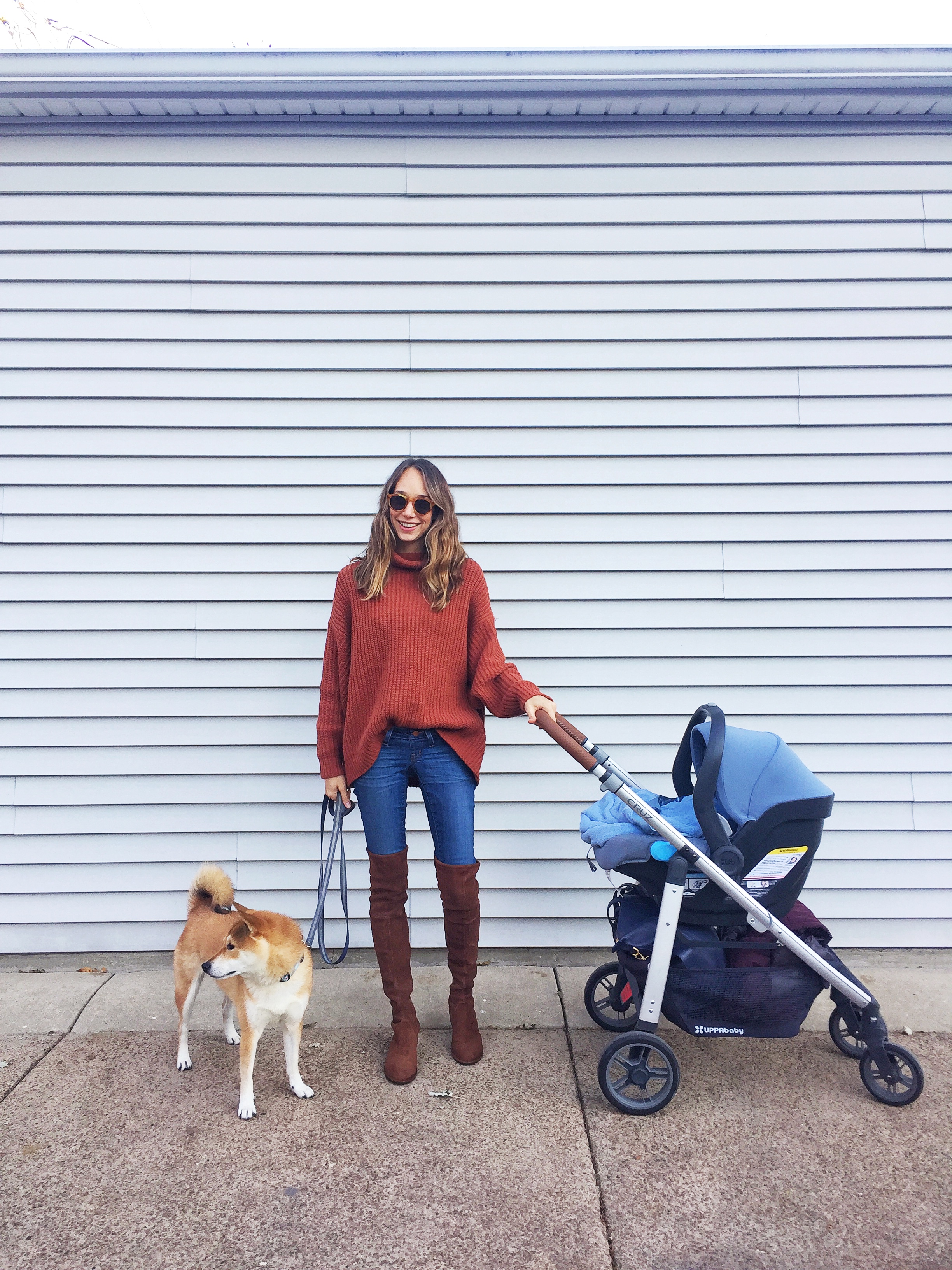 weekend steals: over the knee boots and oversized turtleneck for a mom