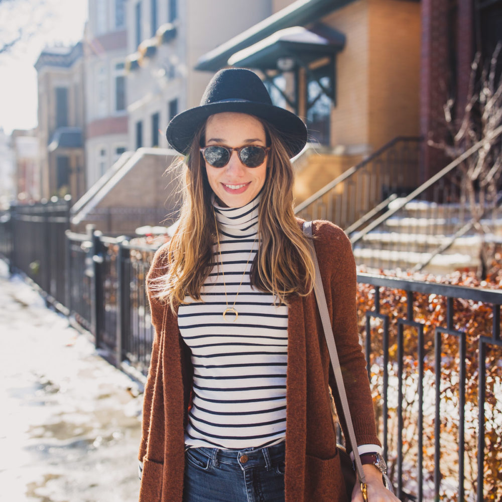 striped turtleneck outfit