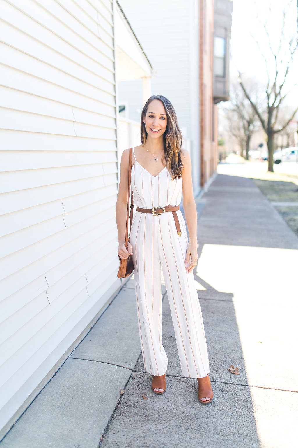 jumpsuit outfit with belt and mules